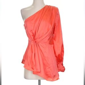 NWT 5a7 Cinq à Sept Stace One Shoulder Silk Top in Neon Coral Size Small